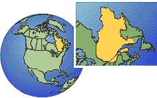 Montreal, Quebec, Canada time zone location map borders