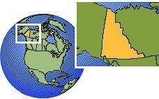 Yukon, Canada time zone location map borders