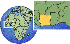 Cote D'Ivoire time zone location map borders