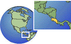Costa Rica Zeitzone Lageplan Grenzen