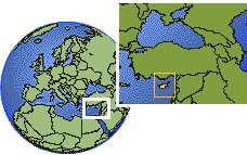 Famagusta, Chipre time zone location map borders