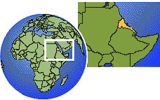 Asmara, Eritrea time zone location map borders