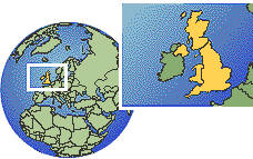 Cardiff, Reino Unido time zone location map borders