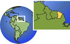 Cayenne, French Guiana time zone location map borders