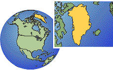 Kangerlussuaq, Greenland, Greenland time zone location map borders