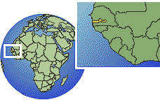 Banjul, Gambia time zone location map borders