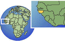 Bissau, Guinée-Bissau carte de localisation de fuseau horaire frontières