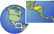 Tegucigalpa, Honduras time zone location map borders