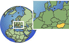 Miskolc, Hungría time zone location map borders