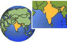 Inde carte de localisation de fuseau horaire frontières