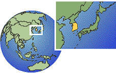 Corée du Sud carte de localisation de fuseau horaire frontières