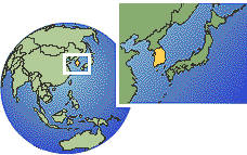 Yangyang, South Korea time zone location map borders