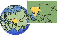 Aktobe, (Western), Kazakhstan time zone location map borders