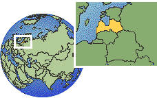 Valmiera, Letonia time zone location map borders