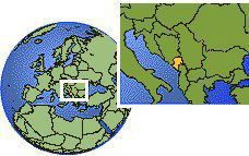 Plevlja, Monténégro carte de localisation de fuseau horaire frontières