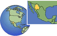 Ciudad Delicias, Chihuahua, Mexico time zone location map borders