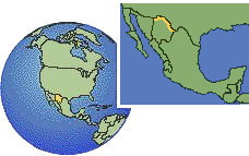 Ojinaga, Chihuahua (NW Border Region), Mexico time zone location map borders