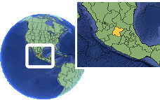 Guanajuato, Guanajuato, México time zone location map borders