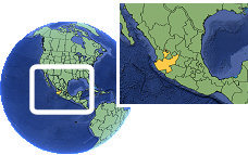 Jalisco, Mexique carte de localisation de fuseau horaire frontières