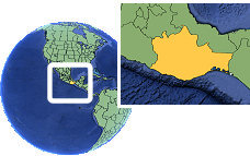 Oaxaca, Oaxaca, México time zone location map borders