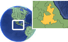 Tehuacán, Puebla, Mexico time zone location map borders