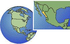 Mazatlan, Sinaloa, México time zone location map borders