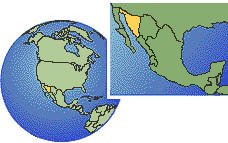 Navojoa, Sonora, México time zone location map borders