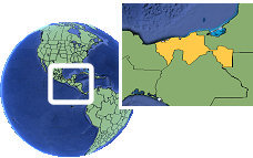 Villahermosa, Tabasco, México time zone location map borders