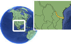 Matamoros, Tamaulipas (región fronteriza), México time zone location map borders