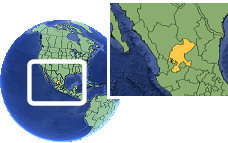 Fresnillo, Zacatecas, Mexico time zone location map borders