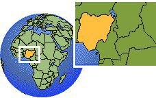 Nigéria carte de localisation de fuseau horaire frontières