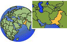 Pakistán time zone location map borders