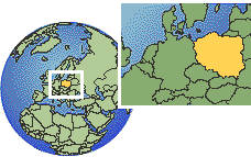 Lodz, Poland time zone location map borders