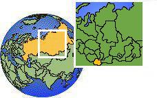 Turocak, República de Altái, Rusia time zone location map borders