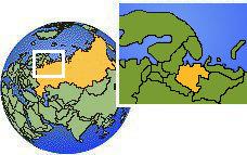 Arkhangel', Russia time zone location map borders