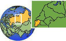 Chelyabinsk, Russia time zone location map borders