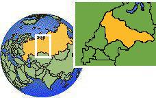 Surgut, Khanty-Mansi, Russia time zone location map borders