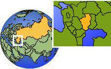 Kalmukia, Rusia time zone location map borders