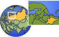 Uhta, Komi, Rusia time zone location map borders