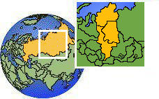 Tura, Krasnoyarsk, Rusia time zone location map borders