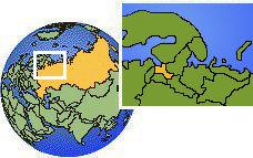 Leningradskaya Oblast', Russie carte de localisation de fuseau horaire frontières