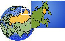 Magadan, Magadán, Rusia time zone location map borders