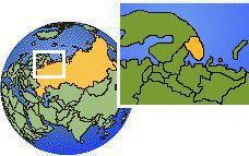 Múrmansk, Rusia time zone location map borders