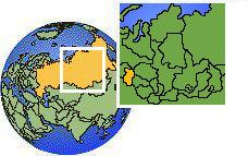 Omsk, Rusia time zone location map borders