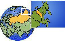 Saja (central), Rusia time zone location map borders