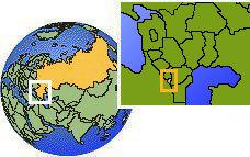 North Ossetia-Alania, Russia time zone location map borders