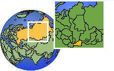 Kyzyl, Tuva, Russia time zone location map borders