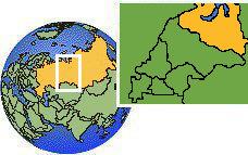 Novy Urengoy, Yamalo-Nenets, Russia time zone location map borders