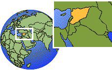 Syrian Arab Republic time zone location map borders