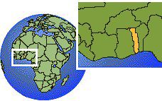 Lome, Togo time zone location map borders